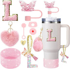 9PCS Accessory Set for Stanley Cup 30oz 40oz Butterfly Straw Cover Cap Silicone Boot Charm Initials Sticker Spill Proof Stopper