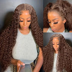 13X4 Chocolate Brown Curly Lace Front Wigs Colored 100% Human Hair Wigs Pre Plucked Deep Wave 13X6 Hd Lace Frontal Brazilian Wig