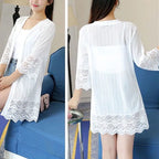 2023 Spring Summer Sun Protection Clothing Women Lace Cardigan Loose Tops Women Flare Sleeve Coat Jacket Shirt Ladies Mesh Shawl