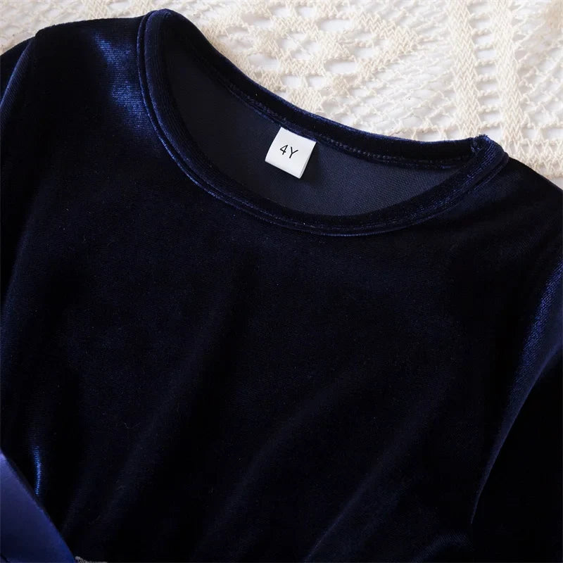 2025 Red Christmas Dress for Baby Girls Winter Long Sleeve Mesh Dresses for 3-8Yrs Kid Star Sequin Birthday Party Princess Dress