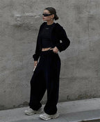 Autumn Winter Casual Two Piece Set Women Street Trend Long-sleeved Hooded Cardigan Sexy Waist Waist Elastic Trousers Tracksuit