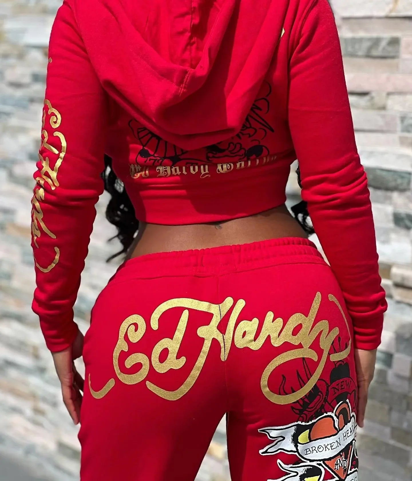 Bangniweigou Skull Love Print Zipper Short Cardigan + High Waist Straight Leg Pants Two Piece Set Women Tracksuit Autumn Winter