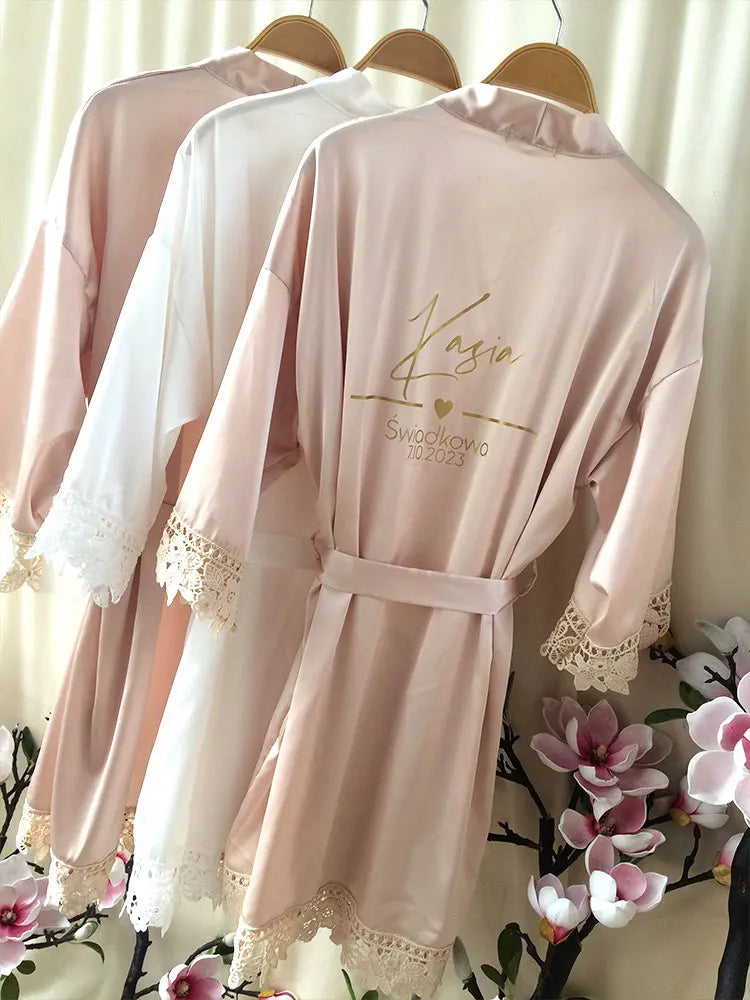 Customized Summer Lace Sleepwear Bride&Bridemaid Wedding Robe Personalized Gown Champagne Kimono Silk Bathrobe Satin Night Dress