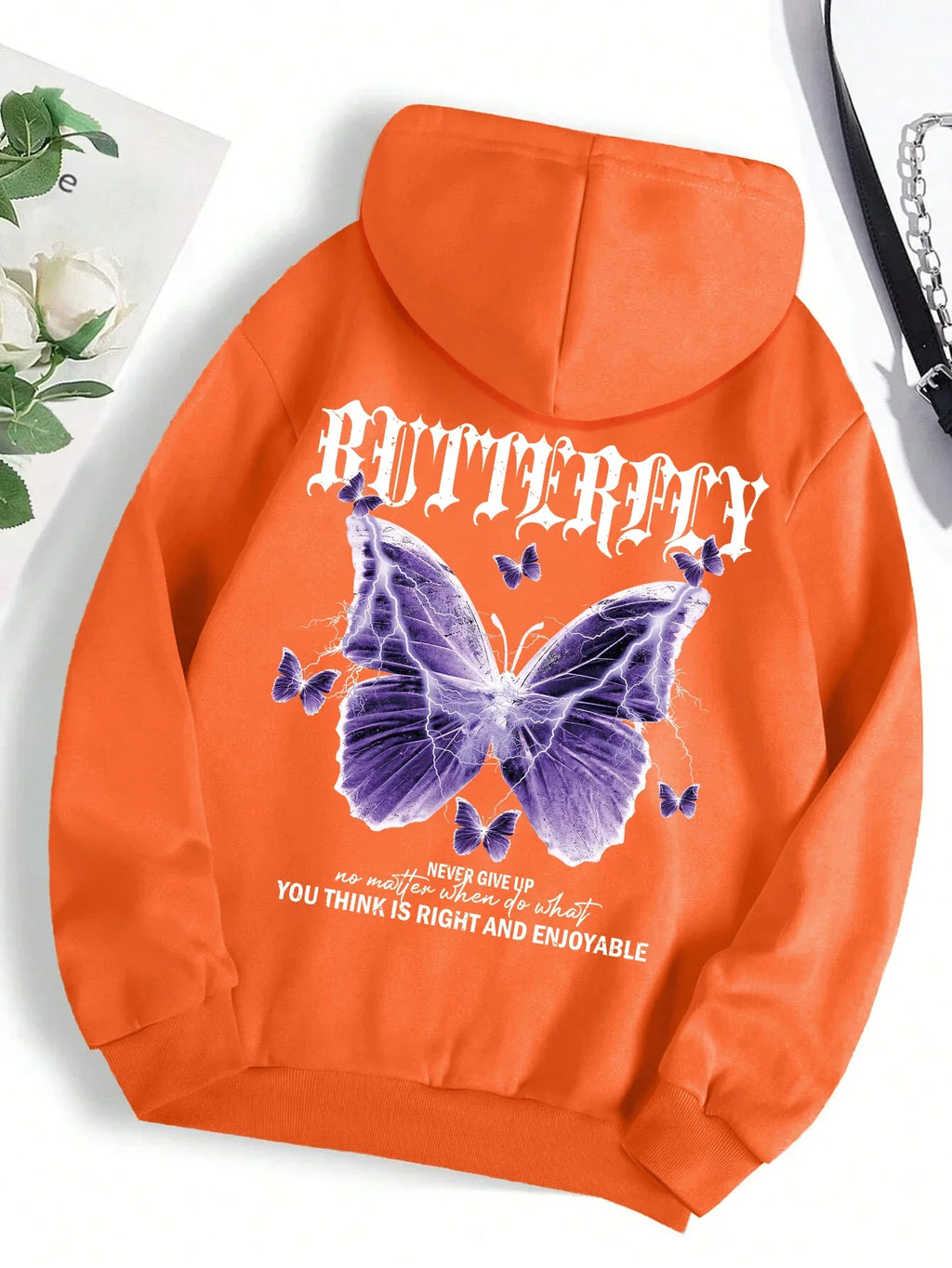 Beautiful Purple Butterfly Printing Hoodies Women Fleece Pocket Hoody Simple Casual Hoodie Autumn Loose Female Streetwear