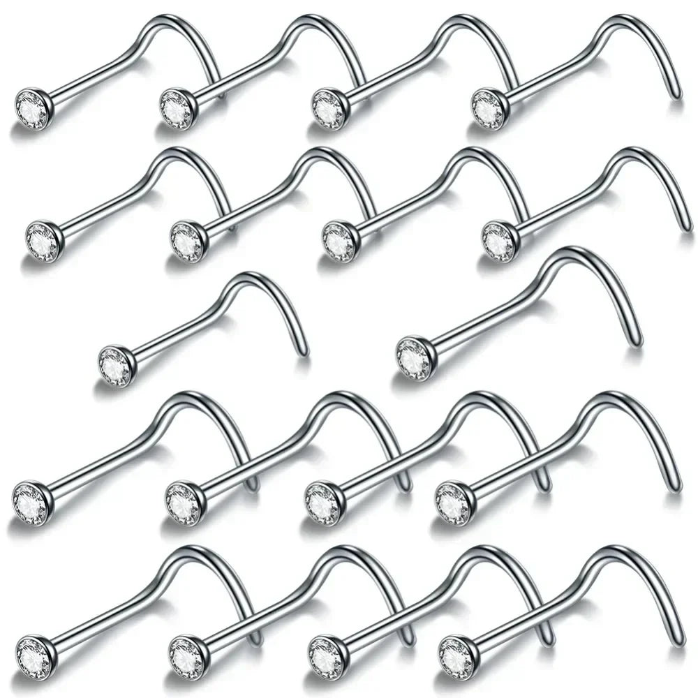 100Pcs/lot Surgical Steel Nose Piercing Stud Earrings Nostril Piercing Crystal Nariz Pirsing Nose Rings for Women Jewelry Gift