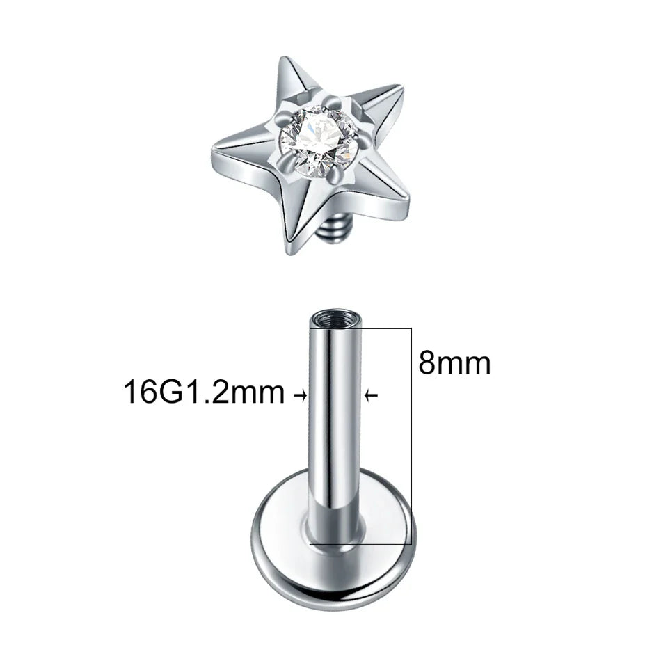1PC Titanium Zircon Star Flower Labret Piercing for Women Cartilage Tragus Daith Helix Stud Earring Body Jewelry