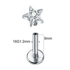 1PC Titanium Zircon Star Flower Labret Piercing for Women Cartilage Tragus Daith Helix Stud Earring Body Jewelry