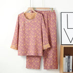 Chinese Style Women's Pajamas, Pure Cotton, Retro Color, Woven Jacquard, Home Clothing, Long Sleeves Trousers, Diagonal Collar