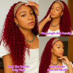 200% Density Headband Reddish Brown Wig Human Hair Ginger Deep Wave Burgundy 99J Curly Water Wave Glueless Wigs Clearance Sale