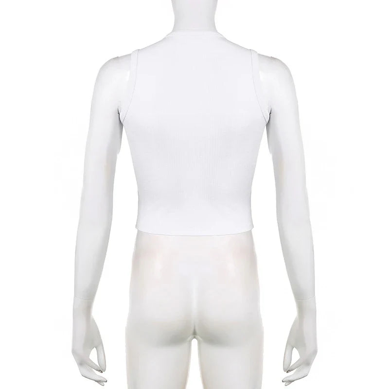 Guitar Print Sleeveless Tank Top Y2K Casual Ribbed Women Grunge Crop Top Harajuku Fashion Vest Tee 90s Street Outfits