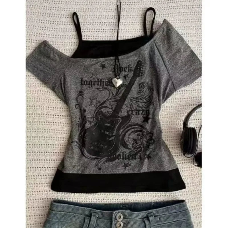 American Retro Sweetheart Red Lips Letter Print Slim Short-sleeved T-shirt Women Summer Fashion Street Hot Sexy Casual Top