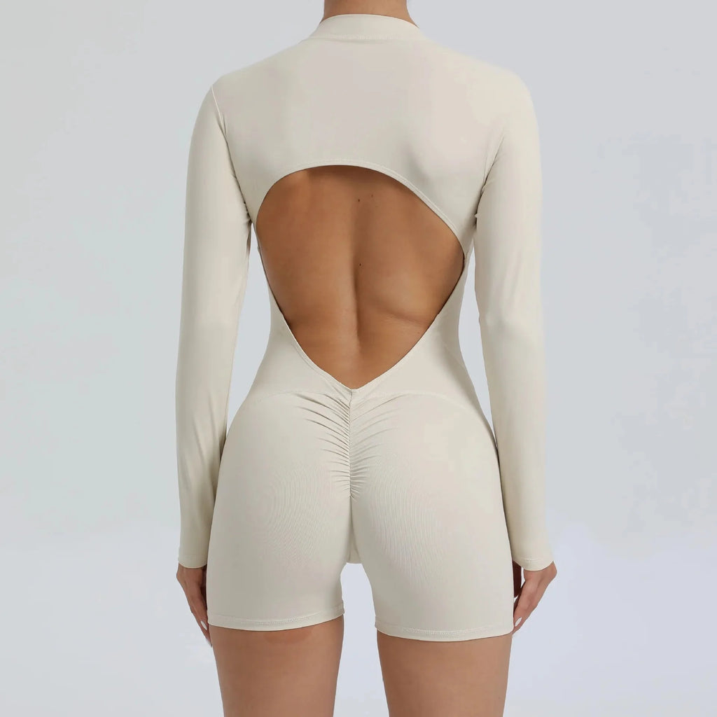 2025 Pad Zipper Long Sleeve Yoga Set Women One Piece Jumpsuit Gym Workout Shorts Fitness Bodysuit Sports Athletic Suit XP358