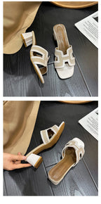 2025 Summer new arrival,fashion style grids high heel slippers for woman,thick heel outwear beach sandals for women