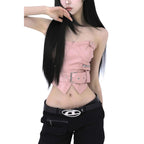 Crop Tops Sexy PU Y2k Tanks Women Clothing Fashion Summer Camis 2025 Ropa Mujer Slim Waist Irregular Backless Harajuku Vest