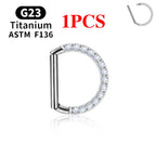 1/10PCS F136 G23 Titanium Piercing Nose Ring D Shape Hinged Segment CZ 16G Clicke Cartilage Tragus Helix Earrings Body Jewelry