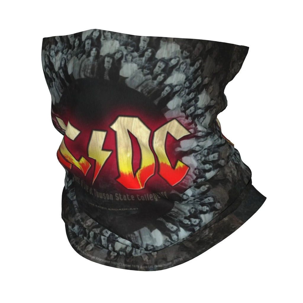 Custom Black AC DC Logo Camouflage Heavy Metal Band Bandana Neck Warmer Women Men Winter Hiking Ski Scarf Gaiter  Face Cover