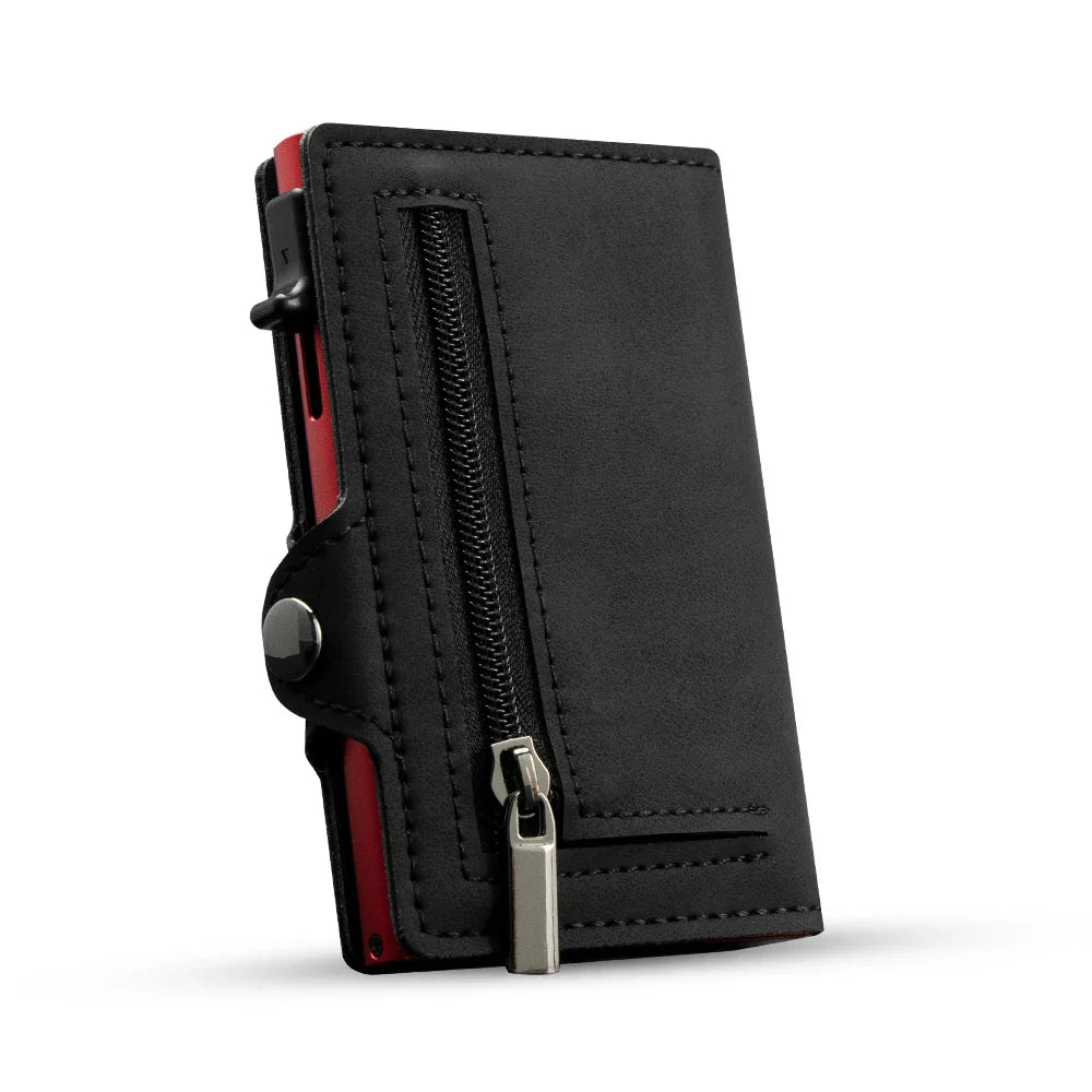 CASEKEY Pink Wallet Slim Minimalist Leather Pop UP Wallet Rfid Blocking Mini Aluminum Automatic Card Holder for Women Men