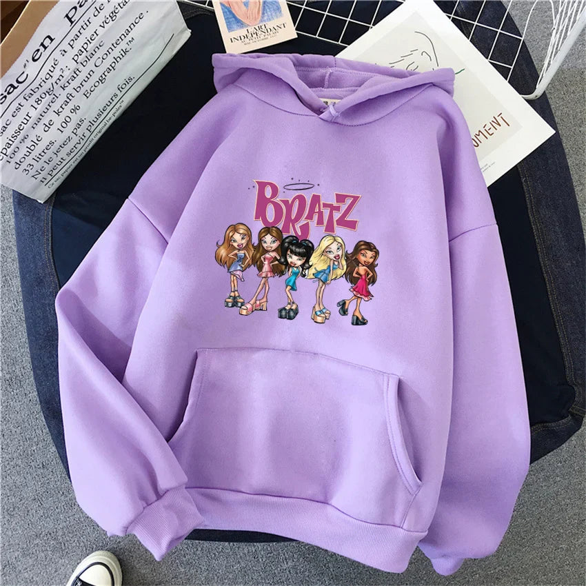 Bratz Letter Printed Plus Size Woman Hooded Sweatshirt Women Hoodie Hip Hop Long Sleeve Streetwear Unisex Male Clothes Tops