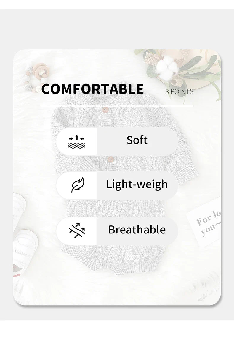 Baby Clothes Sets Cotton Knitted Newborn Boys Girl Sweater Long Sleeve +Pants Autumn Infant Children Cardigan +Shorts 0-18M 2PCS