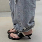 2025 New French Small Cool Drag Square Toe Flip Flops Stiletto Slippers for Women