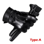 1 Pair High Quality Full Finger Black Riding Gloves Men PU Leather Glove Winter Warm Touch Screen Gloves