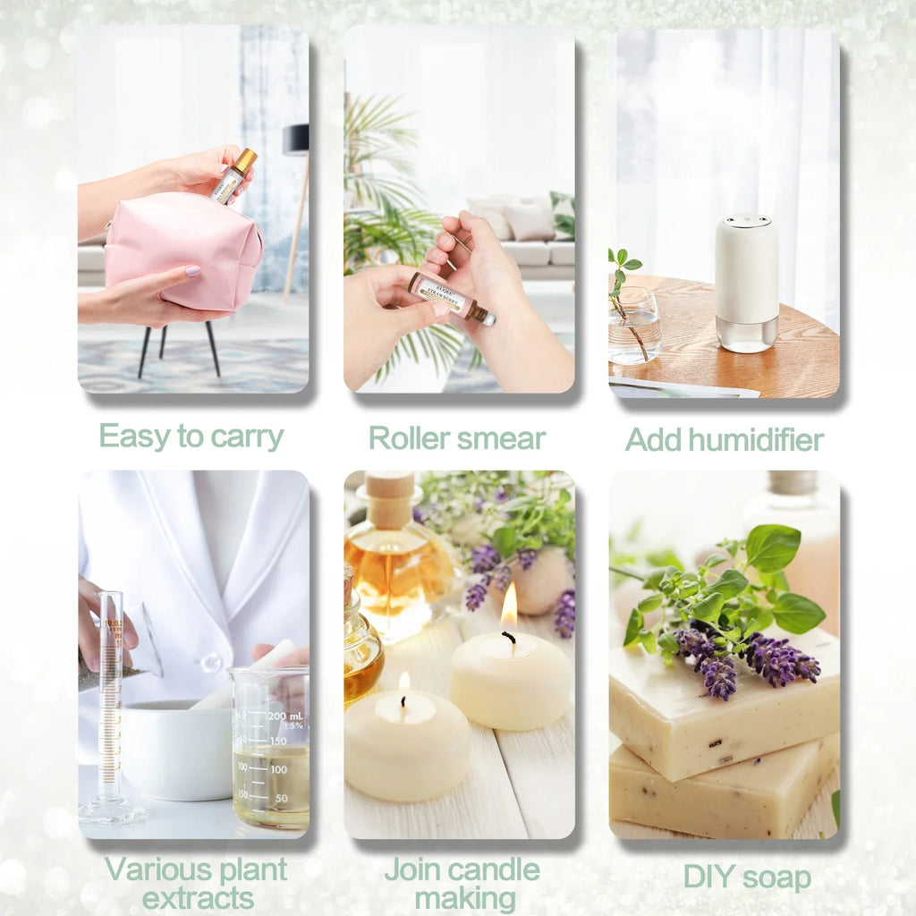 EUQEE 3PCS Fragrance Oils Roll-On Long Lasting Scent Coconut & Vanilla White Musk Baby Powder Fresh Linen Oud Wood Amber Romance