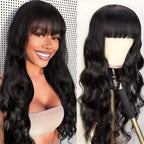 3X1 Glueless Wigs Human Hair with Bangs Body Wave Human Hair Wig with Bangs 3X1 Bleached Knots Lace Front Wig for Black Women
