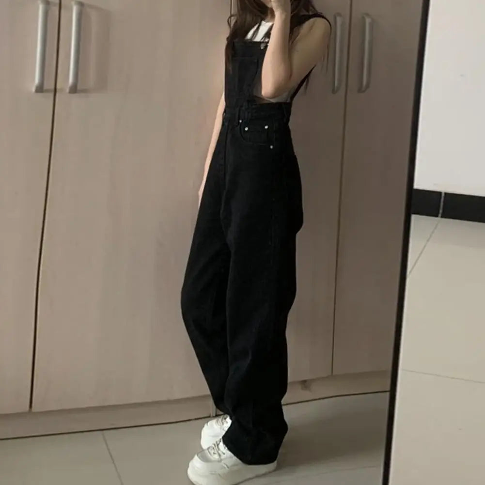 2023 Summer Black Jumpsuit Women Loose Dungarees Overalls Wide Leg Women Long Jumpsuit Ladies Overalls For Women