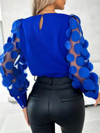 2025 Shirts For Women Fashion Simple O-Neck Red Lace Floral Sheer Mesh Patchwork Pullover female's Blouse