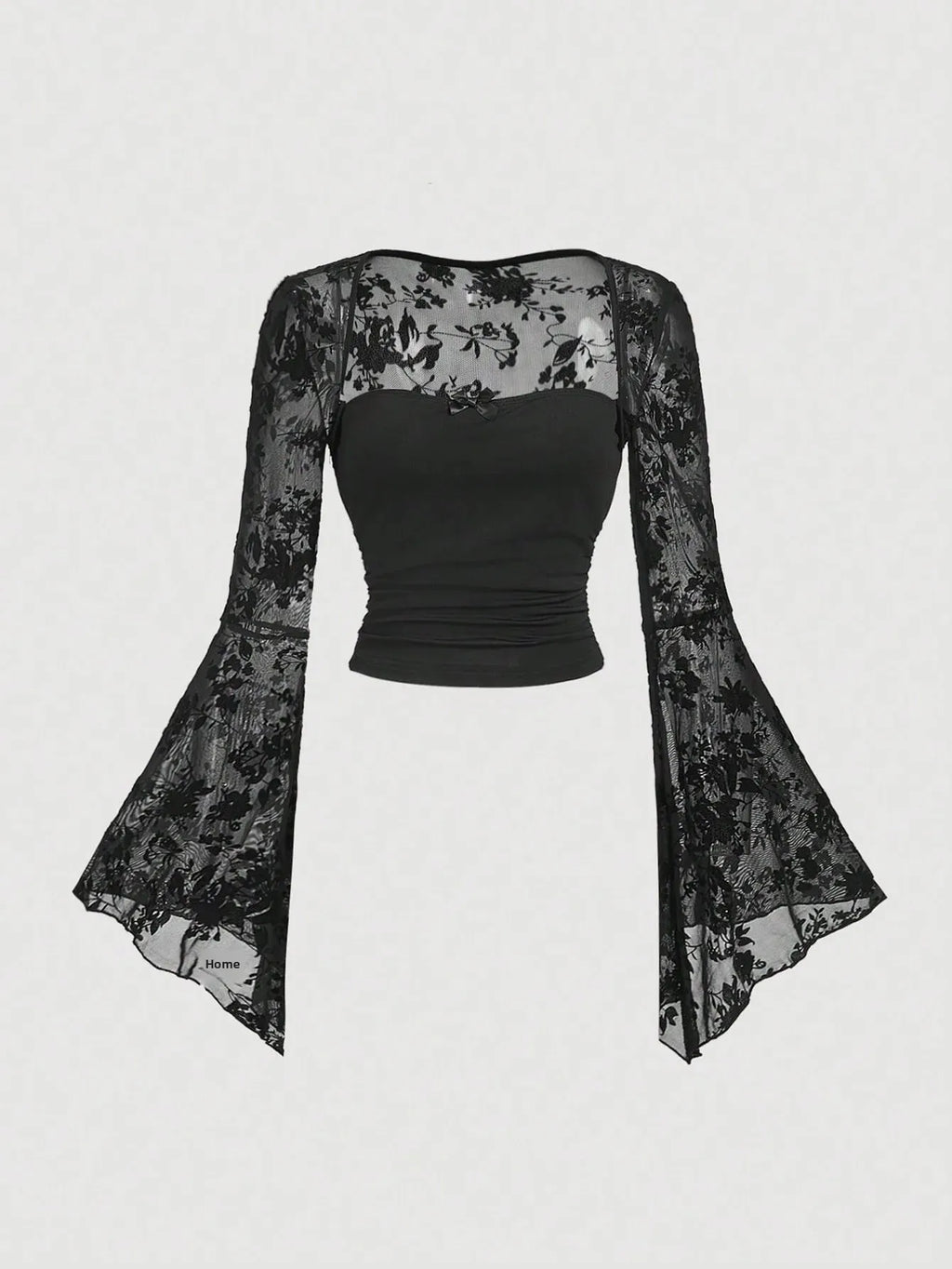 Design Sensation Lace Splicing Long Sleeve Mesh T-Shirt Sexy Elegant Style Full Sleeve Square Collar Polyester Fiber Top