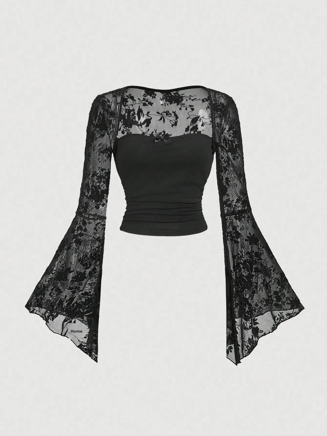 Design Sensation Lace Splicing Long Sleeve Mesh T-Shirt Sexy Elegant Style Full Sleeve Square Collar Polyester Fiber Top