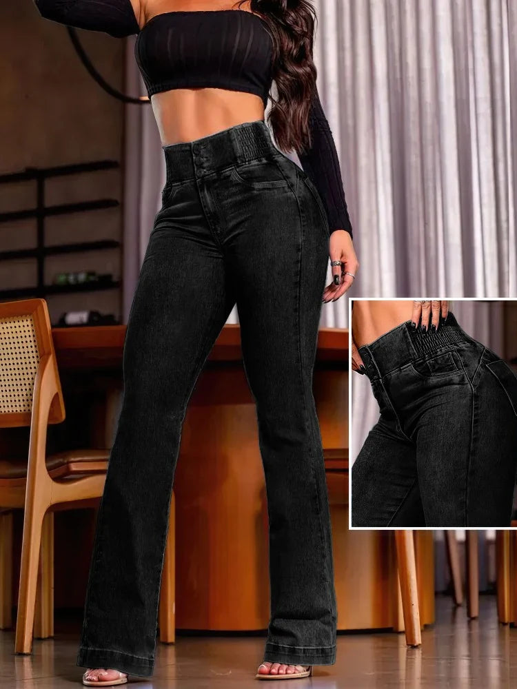 2025 Fashion Straight High Waist Jeans Women Elastic Skinny Denim Pants Y2K Trousers Shaping Butt Lift Slim-fit Jeans Black