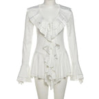 2025 New Autumn Irregular Hem Dress Women Y2K Flare Sleeve V-Neck Bandage Stretch Elegant Birthday Party Chic Hipster Bodycon