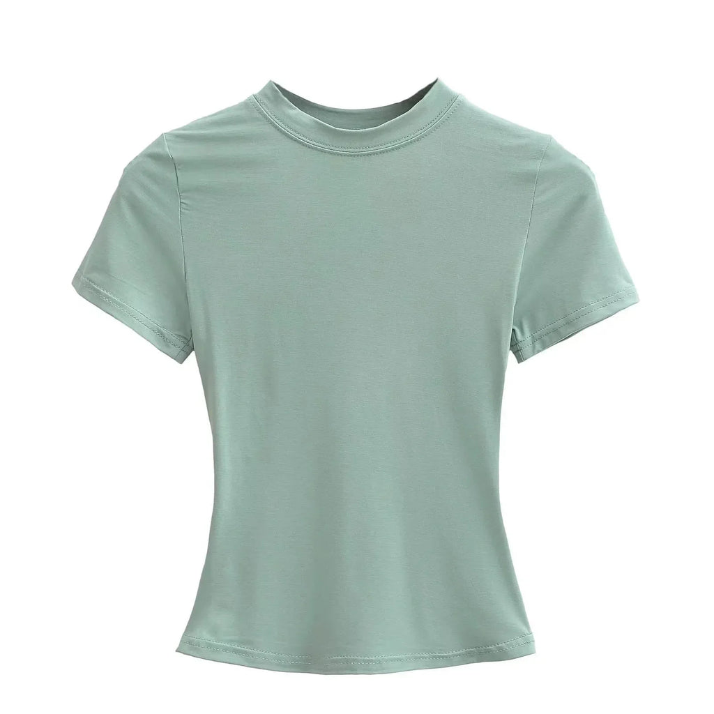 2025 New High Quality Casual T shirt Sexy Slim Short Sleeves Fashion Trend Solid Women Clothing y2k Tops