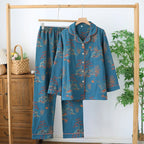 2025 New Spring and Autumn Women's Pajama Set 100% Cotton Retro Color Woven Home Clothes Long Sleeve Long Pants Two Piece Set