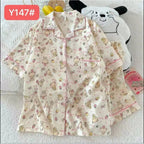 Cute Pink Cloud Cotton Spwear Bear Print Home Clothes Long Sve ort Sve Women's Comfortable Home Suit Summer Thin