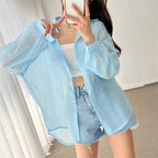 7 Colors Shirts Women Sheer Thin Chic Summer Simple Solid Sun-proof Tops Fashion Baggy All-match Basic Korean Style Sexy Clothes