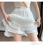 Casual Summer Ball Gown Pleated Skirts Women 2024 Korean Fashion Clothing Faldas Largas High Waist Black White A Line Mini Skirt