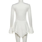 2025 New Autumn Irregular Hem Dress Women Y2K Flare Sleeve V-Neck Bandage Stretch Elegant Birthday Party Chic Hipster Bodycon