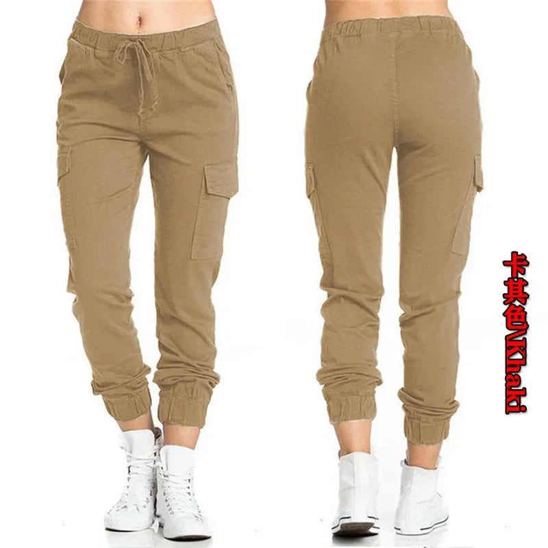 2022 New Solid Jogger Women's Cargo Pants Multi-Pocket Drawstring Elastic Waist Women Sports Pants Streetwear Casual Long Pant