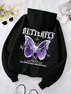 Beautiful Purple Butterfly Printing Hoodies Women Fleece Pocket Hoody Simple Casual Hoodie Autumn Loose Female Streetwear