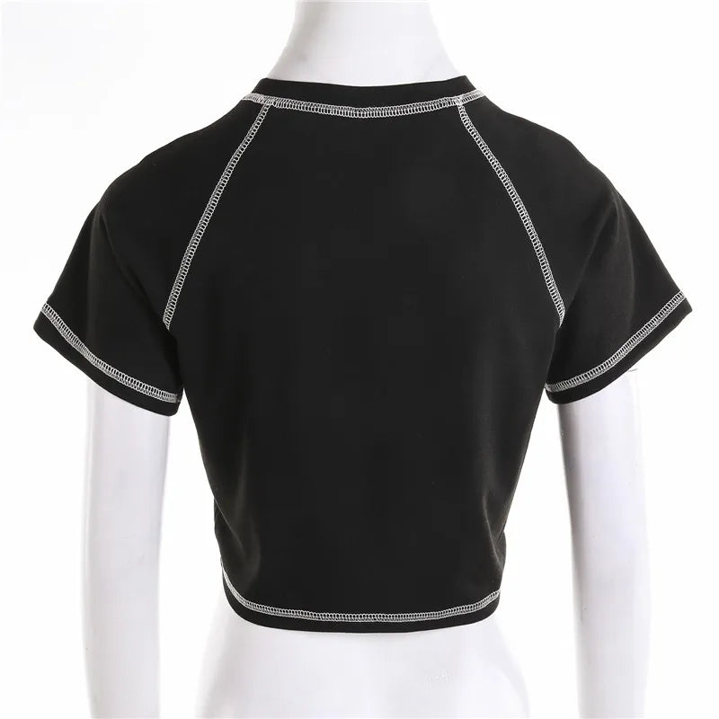 Gothic Graphic Printed T-Shirt For Ladies Harajuku Short Sleeve Crop Top Angels And Demons Print Tee Tops Women