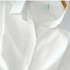 2023 Fashion Solid Color White Women Shirt Casual Blouses Autumn Half Sleeve Elegant Office Lady Tops 19870