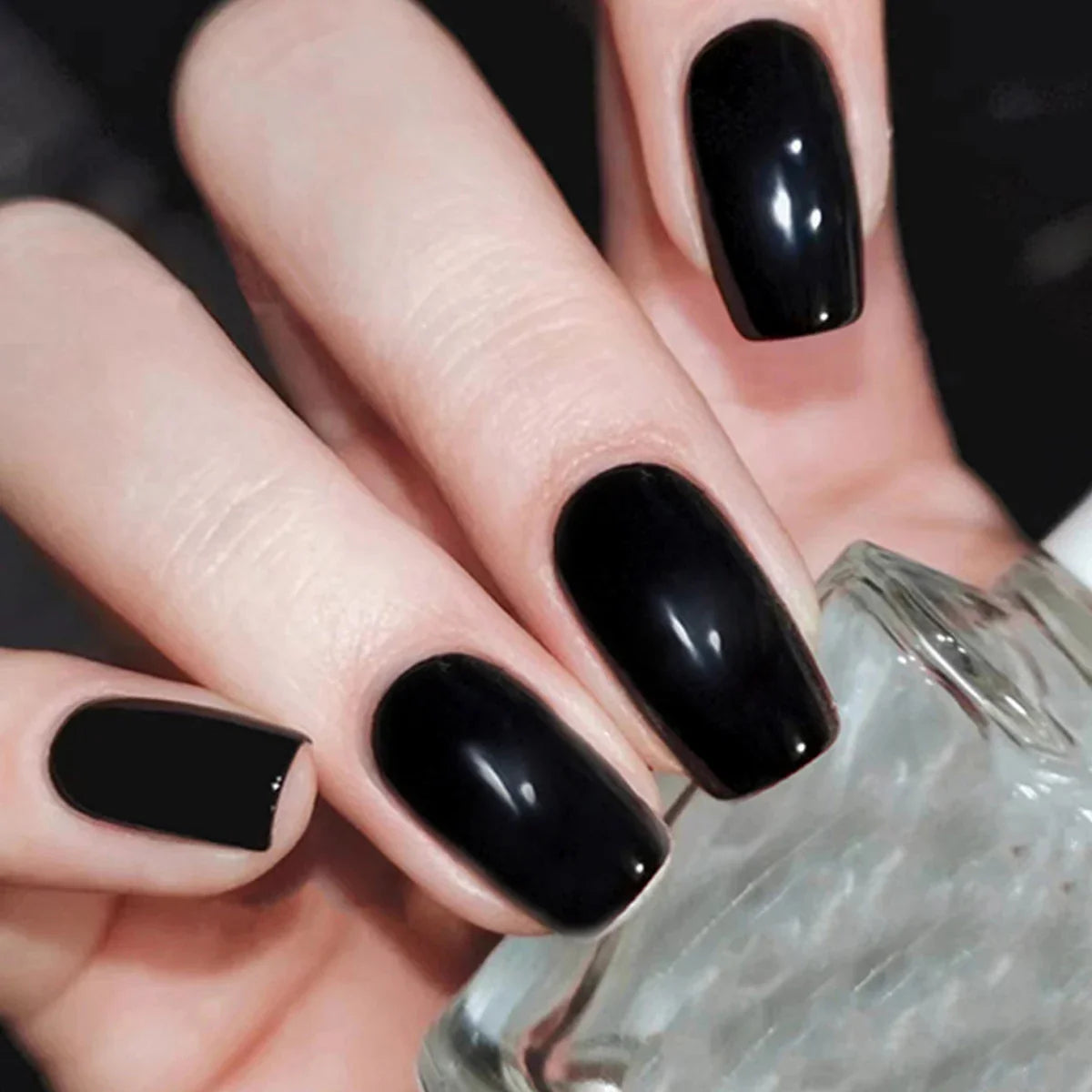 Almond Mid-length Black Fake Nail Solid Color Press on Nails Simple Full Cover Artificial Nail For Girls Nail Extension 24Pcs