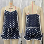 2025 Summer Pajama 2Pcs Set Large Size Vest Ruffle Shorts Women's Suspenders Soft Casual Cute Printed Women pajamas set Sexy Bow