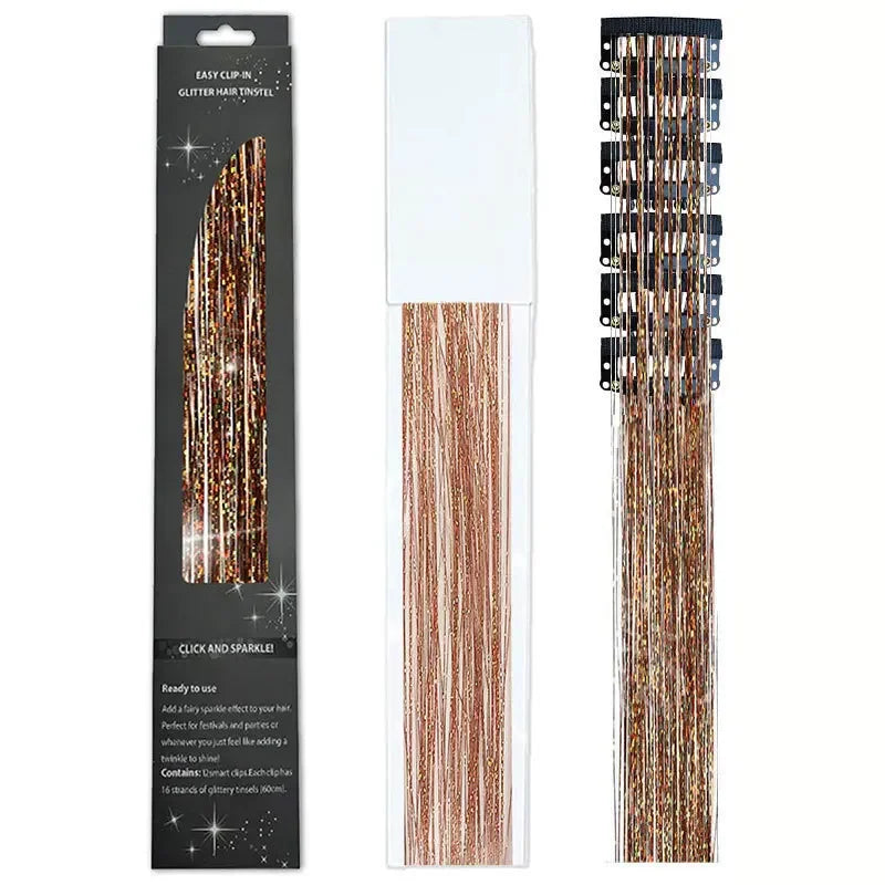 6-Piece Set BB Clip Tinsel Hair Metal Laser Gold Thread PET Laser Thread Highlighting Cross-Border Hair Accessories