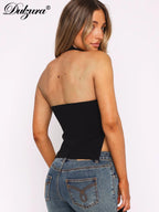 Dulzura Sleeveless Halter Side Slit Top With Button Sexy Casual Tank Party Club Streetwear Women'S Autumn Winter Clothes