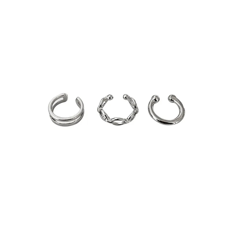 3Pcs/Lot  Silver Color Chain Ear Cuff Non-Piercing Fake Cartilage Clip Earrings For Women Men Creative Trend Christmas Jewelry