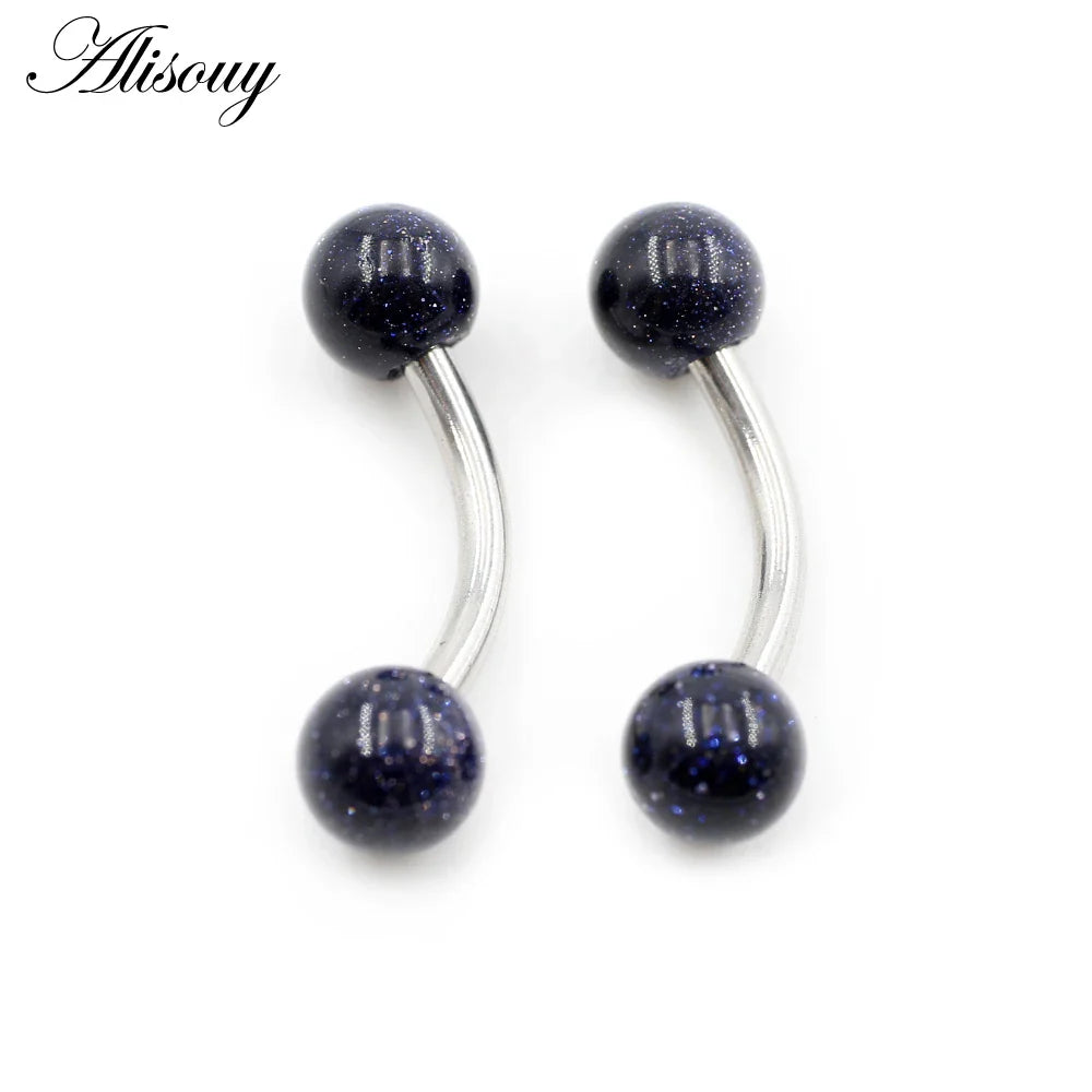 Alisouy 2PCS 14G Stainess Steel 5mm Stone Ball Eyebrow Curved Barbell Lip Ring Snug Daith Helix Earrings Body Piercing Jewelry