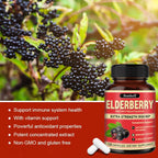 Elderberry Capsules - Rich in Vitamins - Supports Antioxidant, Immune System Health, Non-GMO,Dietary Supplement